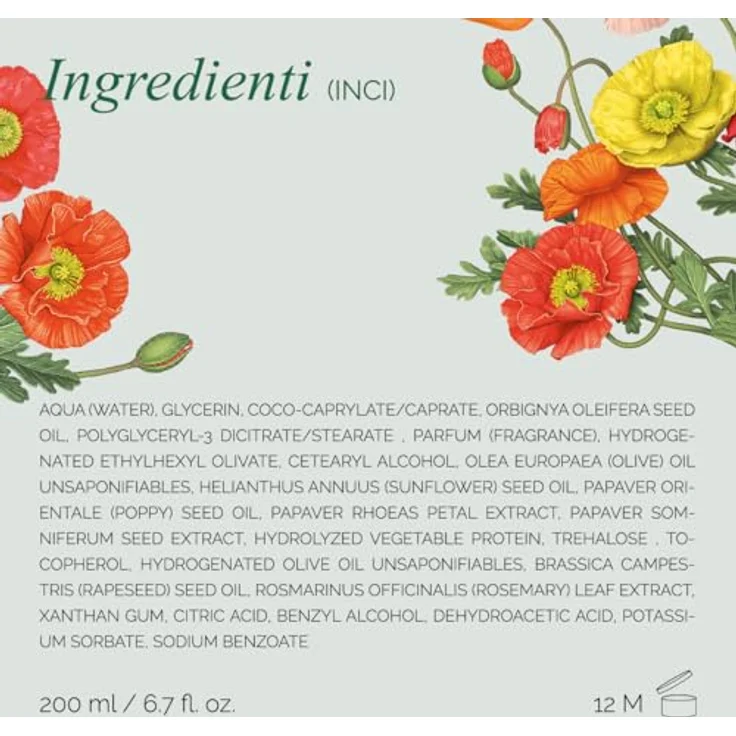 L'Erbolario Klatschmohn Körpercreme, Straffende und Feuchtigkeitsspendende Creme, Geeignet für Trockene Haut, Duftend, 200 ml – Bild 2