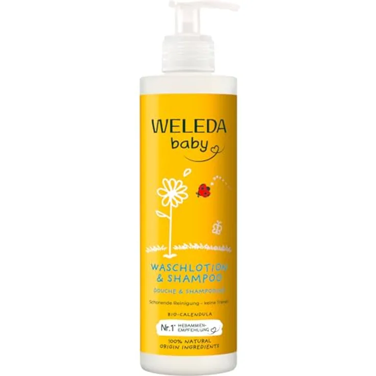 Weleda Baby Shampoo und Waschgel 2in1, sanfte Pflege mit Calendula für Kinder, 400 ml