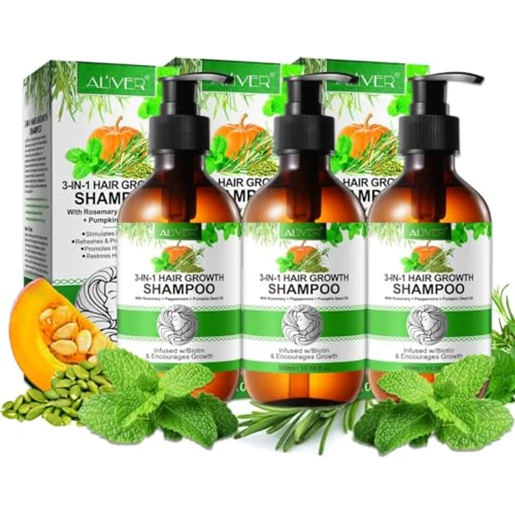 P-Beauty 3-in-1 Haarwachstum Shampoo mit Rosmarin, Minze & Kürbiskernöl, 300ml, Biotin angereichert, für geschädigtes Haar, intensive Feuchtigkeit & Schutz vor Haarbruch – Bild 1
