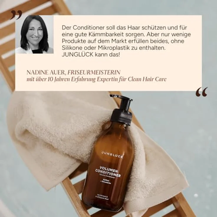 junglück JUNGLÜCK Volumen Conditioner 250ml - Vegan, ohne Silikone & Mikroplastik, natürliche Haarpflege mit BIO Birkenwasser, Koffein & Squalan – Bild 2