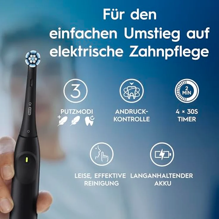 Oral-B iO Series 2 Elektrische Zahnbürste, DUO Pack mit 2 Handstücken, 3 Putzmodi, Reise-Etui, designed by Braun, Night Black und Forest Green – Bild 4
