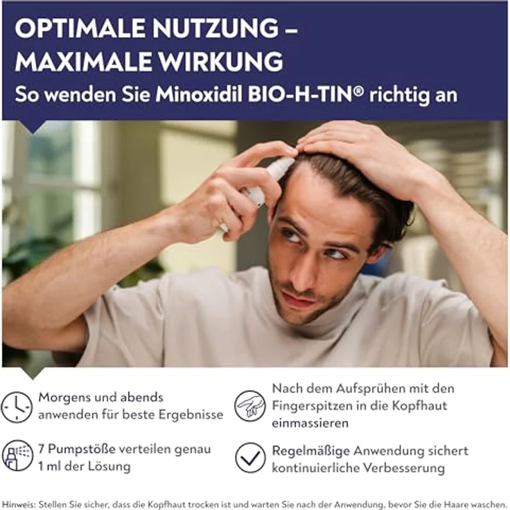 BIO-H-TIN MINOXIDIL Männer Spray: Stoppt erblich bedingten Haarausfall, 50 MG/ML, 3 X 60ml – Bild 4