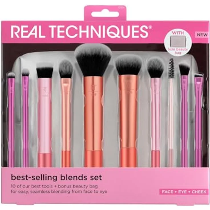 Real Techniques Best Selling Blends Set, 11-teiliges Pinselset mit Kosmetiktäschchen für präzises Make-up