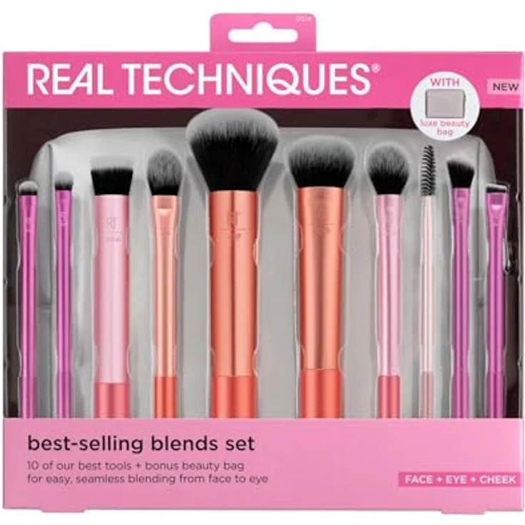 Real Techniques Best Selling Blends Set, 11-teiliges Pinselset mit Kosmetiktäschchen für präzises Make-up – Bild 1