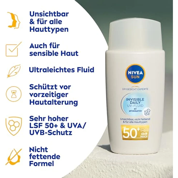Nivea Sun UV Gesicht Experte Invisible Daily UV-Fluid LSF 50+ (40ml), nicht fettende Sonnencreme mit Antioxidantien, ultraleichtes Fluid mit unsichtbarem Finish – Bild 2