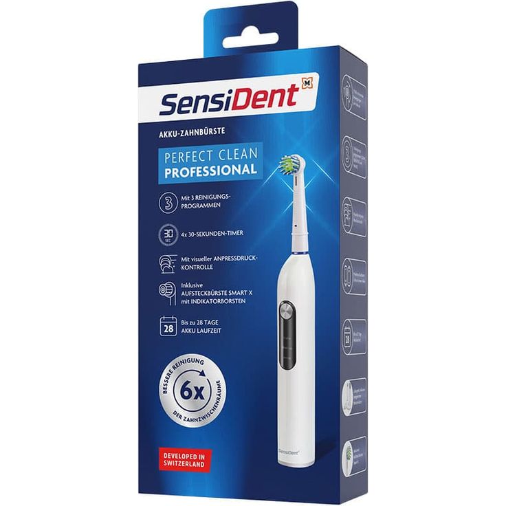 SensiDent Perfect Clean Professional Akku-Zahnbürste mit 3 Programmen, Smart Display und Anpressdruckkontrolle