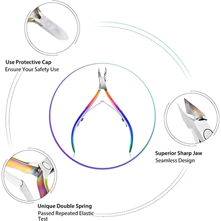 Easkep Nagelhautzange mit Nagelhautschieber, Edelstahl Nagelhautentferner in Regenbogenfarben, ergonomisches Design, langlebig und rostfrei – Bild 2