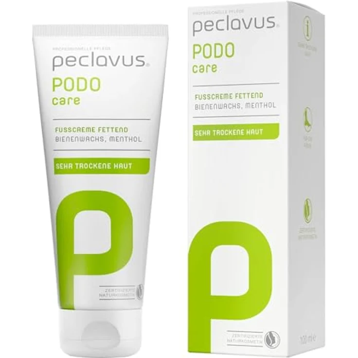 Peclavus PODOcare Fußcreme fettend, intensive Pflege für sehr trockene & rissige Füße mit Bienenwachs, Menthol & Kampfer, NATRUE-zertifizierte Naturkosmetik, 2 Tuben je 100 ml