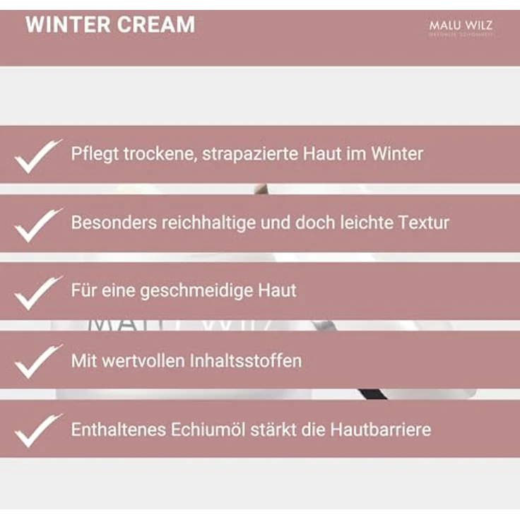 Malu Wilz Winter Cream Feuchtigkeitscreme Gesicht 50ml I Intensive Gesichtspflege für winterstrapazierte, trockene Haut I 24 Stunden Pflege – Bild 4