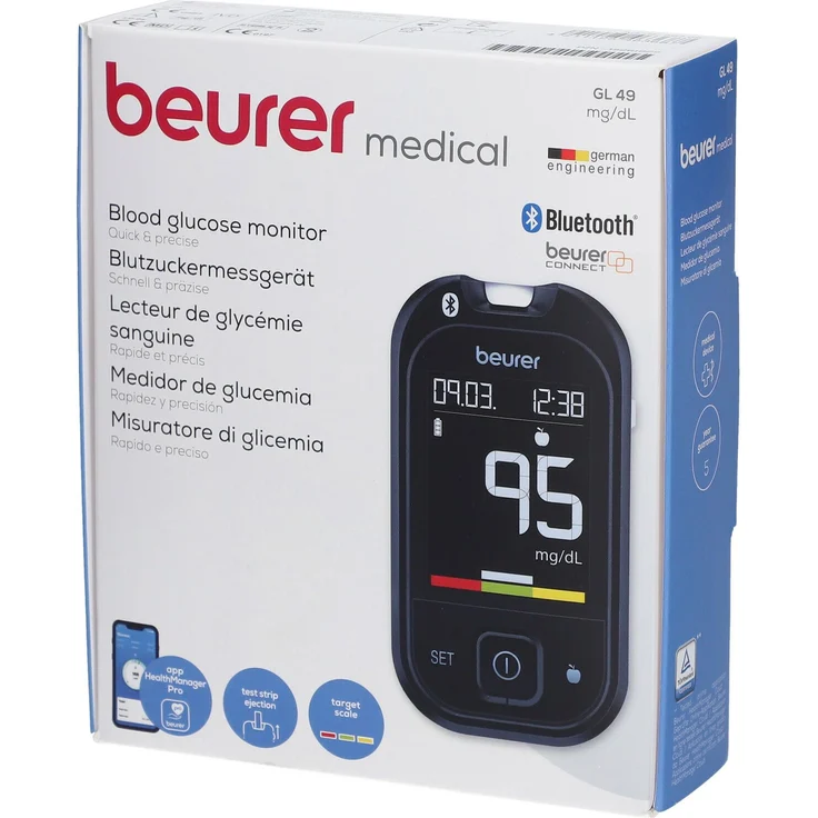 Beurer GL49 Blutzuckermessgerät für optimiertes Diabetesmanagement, mg/dl, 1 Stück – Bild 1