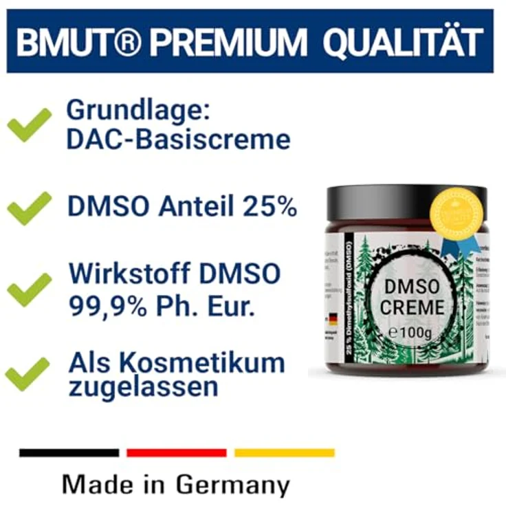 BMUT 1x 100g DMSO Creme, 25% Dimethylsulfoxid 99,9% Reinheit, Ph. Eur. in Basicreme – DAC, hocheffektiv im Glastiegel – Bild 3