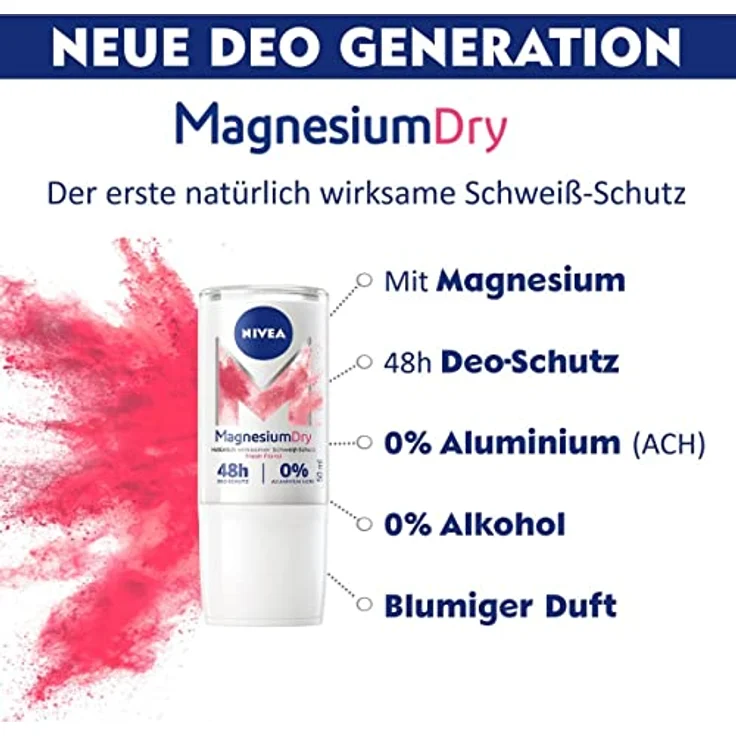 Nivea Roll-On Deodorant Magnesium Dry Fresh Floral, ohne Alkohol und Aluminiumsalze, 50ml – Bild 2