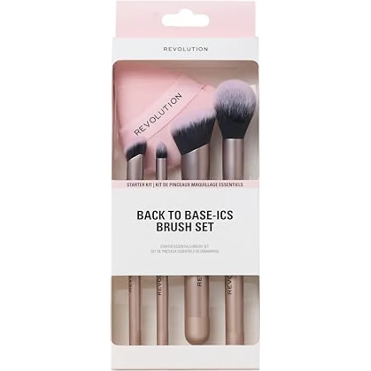 Revolution Beauty London Back To Base-ics Starter Essentials Brush Set, 4-teiliges veganes Pinselset für Foundation, Concealer & Rouge