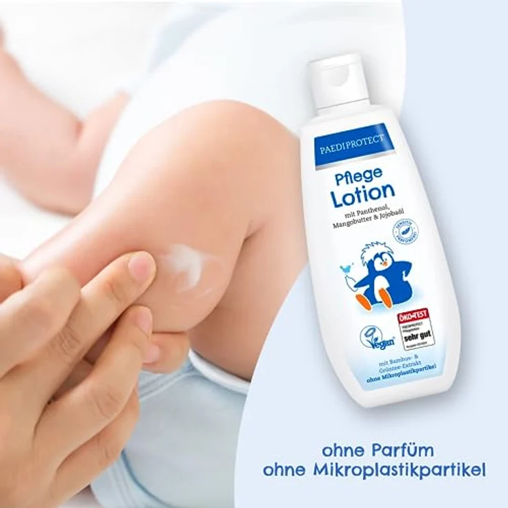 PAEDIPROTECT Pflegelotion Babys & Kinder 200 ml, Pflegelotion mit Panthenol, Feuchtigkeitspflege mit Jojobaöl & Mangobutter, für empfindliche und trockene Baby- und Kinderhaut, vegane Lotion – Bild 2