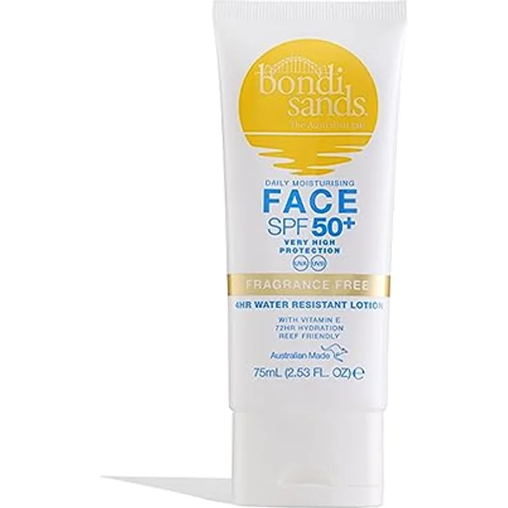 Bondi Sands SPF 50+ Face Lotion Fragrance Free, Parfümfreie Gesichts-Sonnencreme LSF 50+ mit Aloe Vera und Vitamin E, vegan + tierversuchsfrei, 75 ml