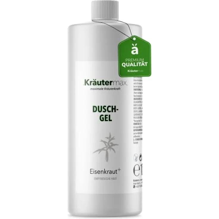 Kräutermax Eisenkraut Duschgel auch als Shampoo Seife Flüssig und Flüssigseife 1 x 1000 ml, mit natürlichen Zutaten und erfrischender Wirkung