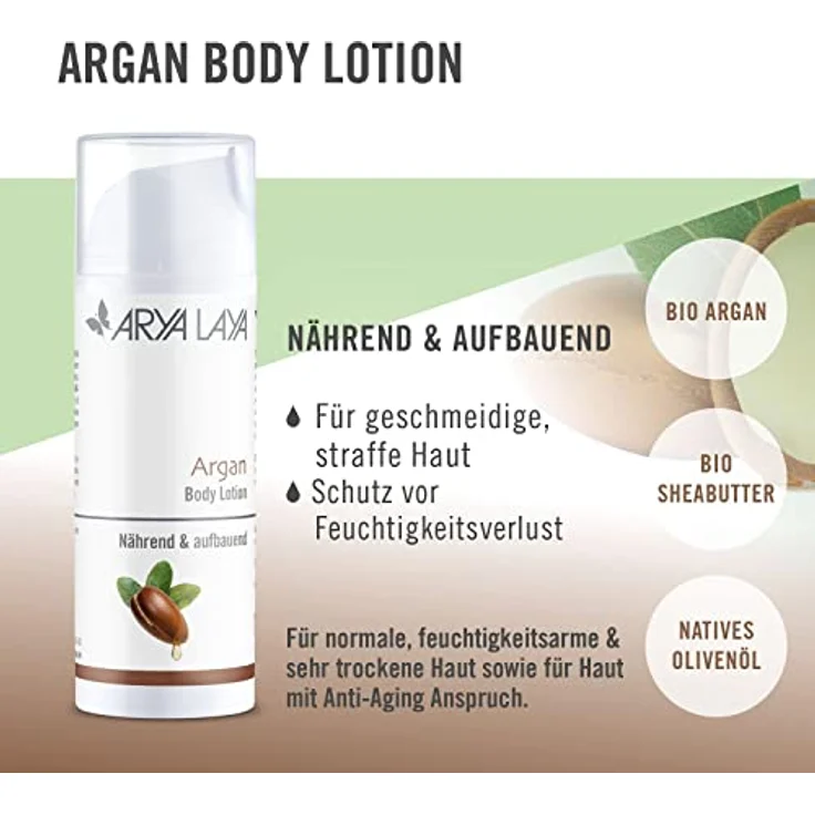 ARYA LAYA Body Lotion Argan: cremige & reichhaltige Emulsion, zieht schnell ein, ideal für anspruchsvolle & trockene Haut, sinnlich-orientalischer Duft, 150 ml – Bild 2