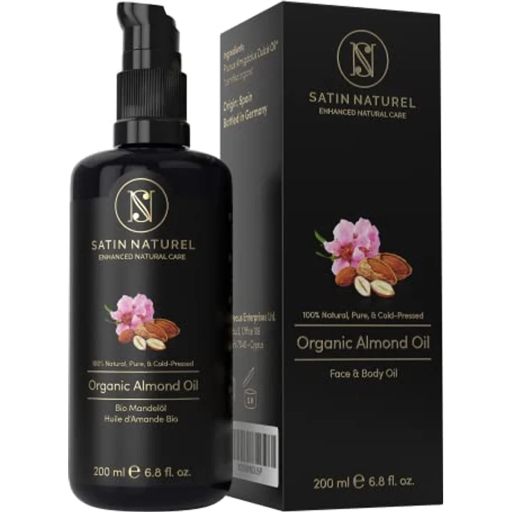 BIO Mandelöl 200ml - Kaltgepresstes, Natürliches Almond Oil - 100% rein & vegan - Ideal für Haut- und Körperpflege - Haaröl & Kopfhaut Pflege - für Aromatherapie und als Basisöl für Massageöl – Bild 1