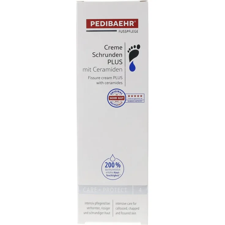 Pedibaehr Creme Schrunden PLUS mit Ceramiden, 125ml, reichhaltige Fußpflege für rissige und verhornte Haut, diabetikergeeignet