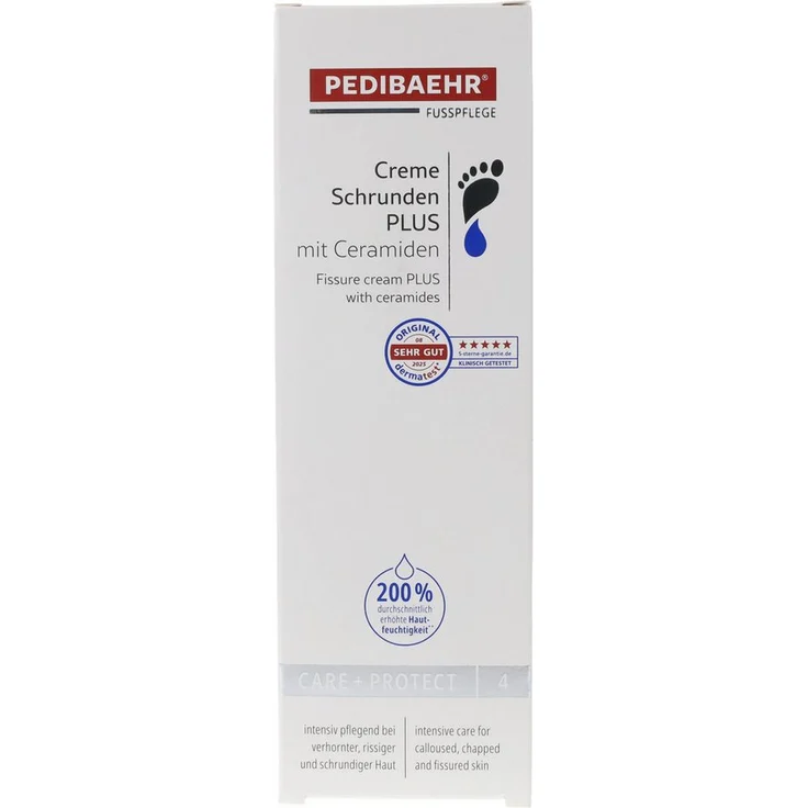 Pedibaehr Creme Schrunden PLUS mit Ceramiden, 125ml, reichhaltige Fußpflege für rissige und verhornte Haut, diabetikergeeignet