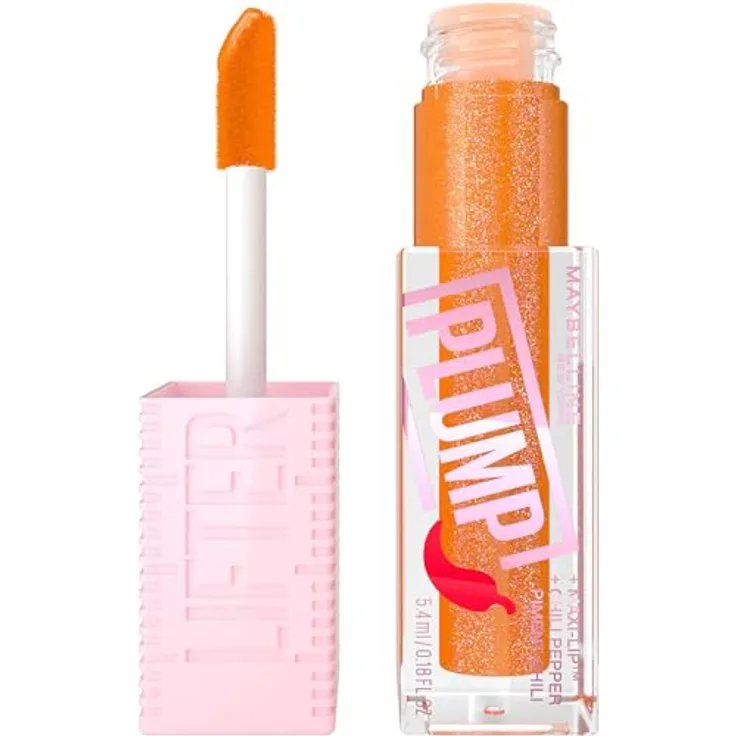 Maybelline New York Glänzender Lipgloss für sichtbar vergrößerte Lippen, Falten mildernd, Mit Maxilip und Chili, Lifter Plump, Farbe: Nr. 008 Hot Honey, 1 x 5,4 ml