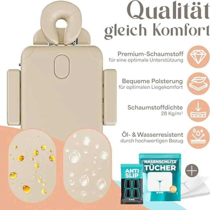 KESSER® Massageliege 3 Zonen, klappbar und verstellbar bis 250kg, tragbarer Koffer, Kosmetik- und Therapieliege, Alu-Kopfstütze, inklusive Tragetasche, Anti-Rutsch, 60cm, Beige – Bild 4