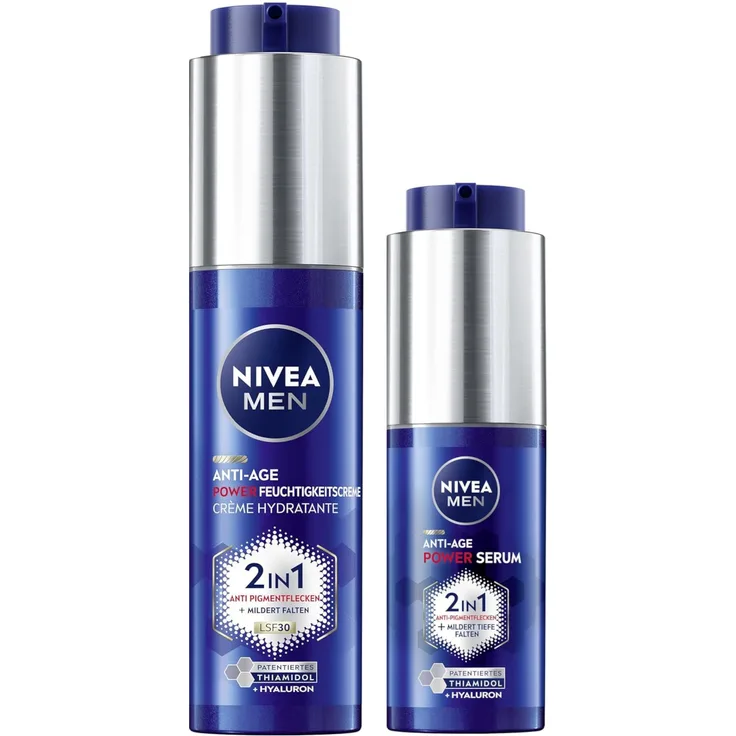 NIVEA MEN Anti-Age Hyaluron Power Set, Gesichtscreme mit LSF30 und Serum, 30ml + 50ml