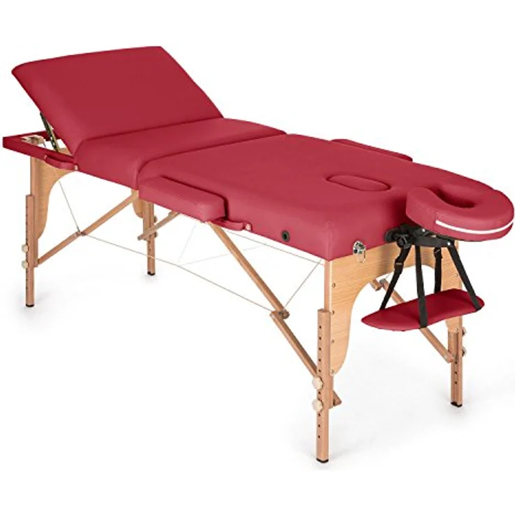Klarfit MT 500 Massagetisch 210 cm 200 kg klappbar Feinzellschaum Tasche beige Rot – Bild 2