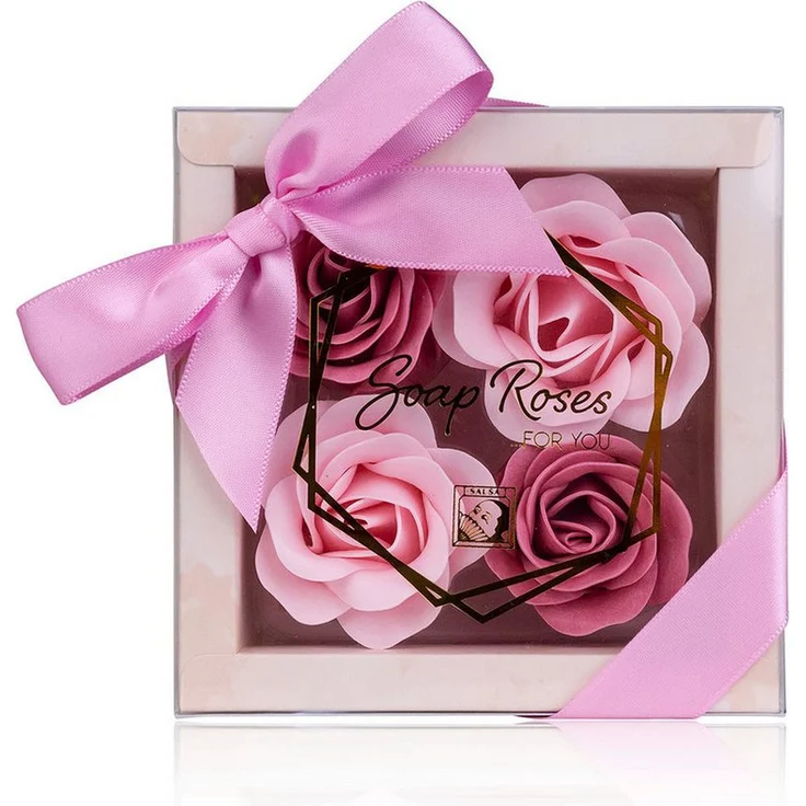 ACCENTRA Badekonfetti Baderosen Geschenkbox, 4x4g Seifenrosen Set in heller Verpackung mit Rosen Duft
