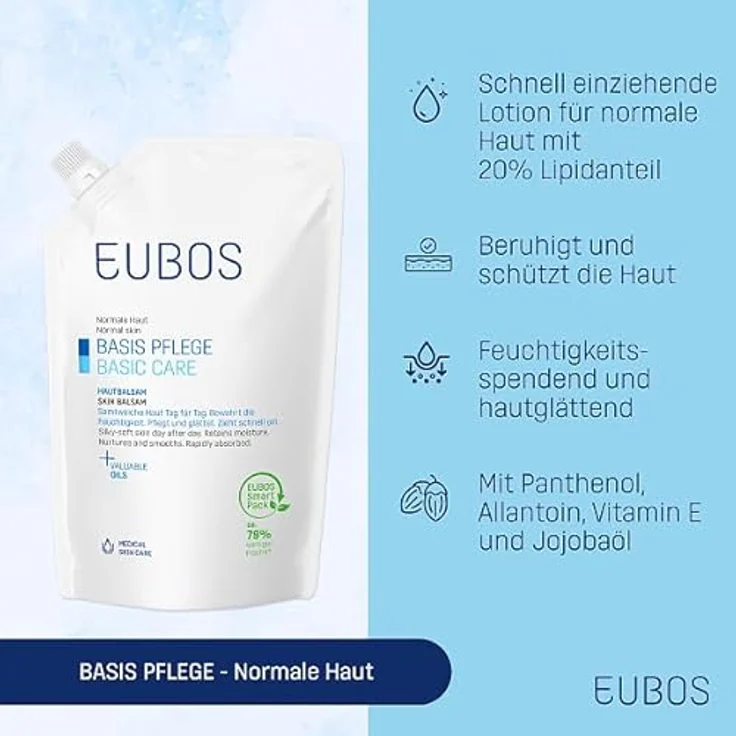 Eubos BASIS PFLEGE Hautbalsam Nachfüllbeutel Feuchtigkeit spendende Körperlotion 400ml - Intensiver Schutz und Feuchtigkeit, normale Haut, dermatologisch bestätigt – Bild 2