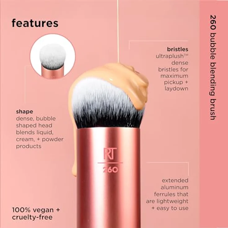 REAL TECHNIQUES Bubble Blending Make-up-Pinsel, Gesichtsbürste für Flüssig-, Creme- und Puderprodukte, einzigartiger Bürstenkopf, synthetische Borsten, vegan und tierversuchsfrei, 1 Stück – Bild 4