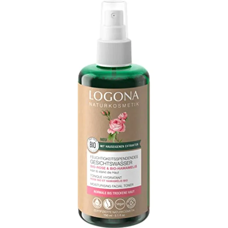 Logona Feuchtigkeitsspendendes Gesichtswasser, Toner für einen strahlenden und gepflegten Teint, Mit Bio-Rose und Bio-Hamamelis, Vegane Formel, 1 x 150 ml