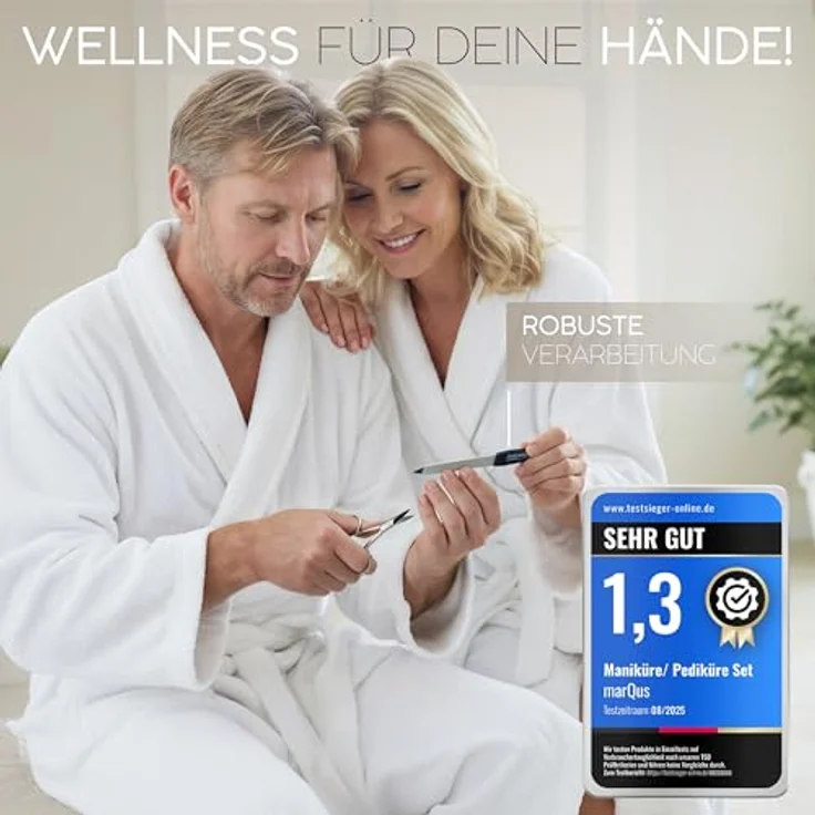 marQus Solingen Maniküre Pediküre Set, 12-teiliges Komplett Kit in blau mit Echtleder Etui für Hand- und Fußpflege – Bild 5