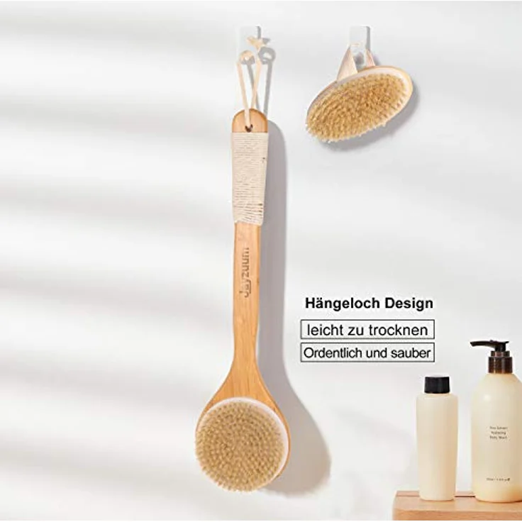 JAYZUUM 2er Set Rückenbürste, Trockenbürste mit langem Stiel aus natürlicher Borste, Körperbürste für Peeling und Massage, 40 cm Länge – Bild 3