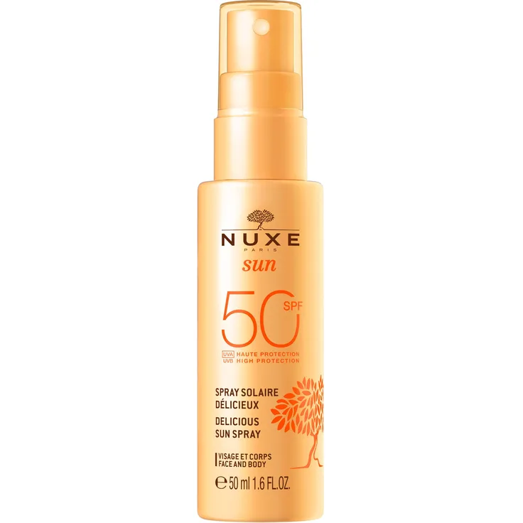 NUXE Sun Sonnenspray Gesicht & Körper LSF 50, schützendes und feuchtigkeitsspendendes Spray mit sommerlichem Duft, 50 ml