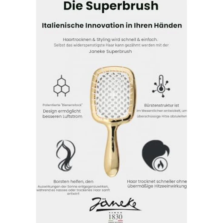 Janeke Superbrush Small, Flachbürste für Damen mit sanften Borsten zum Entwirren und Stylen von nassem Haar, 1 St. – Bild 2
