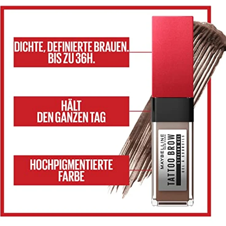 Maybelline New York Augenbrauengel, Für dichter aussehende und geformte Augenbrauen, Wischfest und wasserfest, Tattoo Brow 36H Styling Gel, Nr. 260 Deep Brown, 6 ml – Bild 4