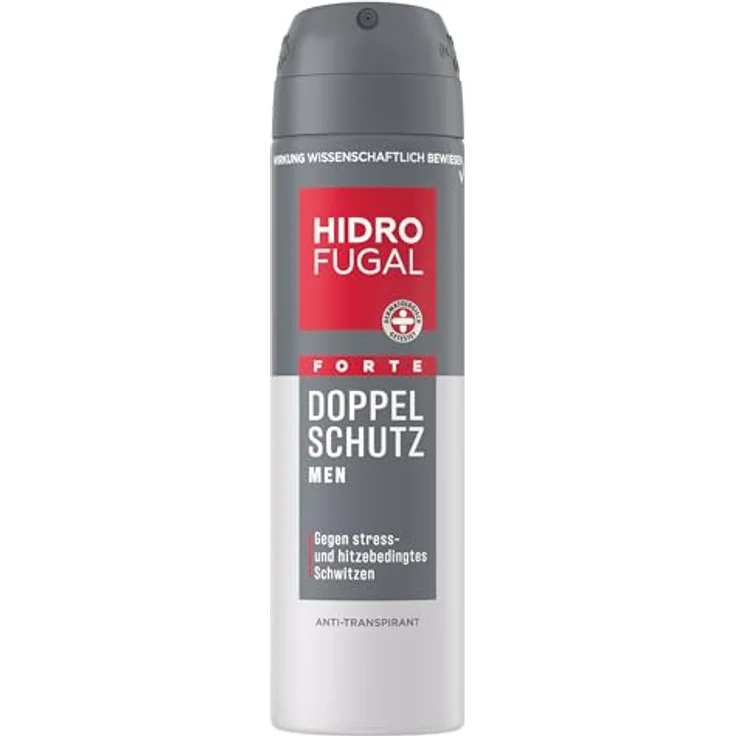Hidrofugal MEN FORTE DOPPEL SCHUTZ Spray, Deospray mit starkem Antitranspirant Schutz gegen stressbedingtes Schwitzen, alkoholfrei, 150 ml – Bild 1