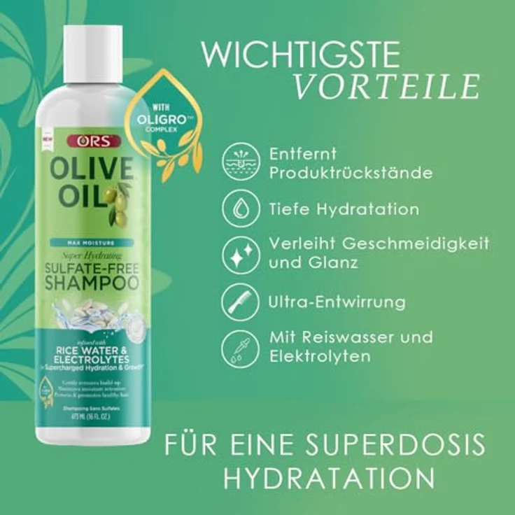 ORS Max Moisture Sulfatfreies Shampoo 473 ml - Sanft, feuchtigkeitsspendend mit Kokosbetain, Glycerin & Menthol, kühlt und beruhigt die Kopfhaut – Bild 3