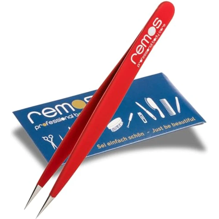 remos professional body care REMOS Splitterpinzette - Edelstahl [INOX] rostfrei 9.5 cm - feine Spitze, rot, für präzises Entfernen von Splintern und Dornen – Bild 1