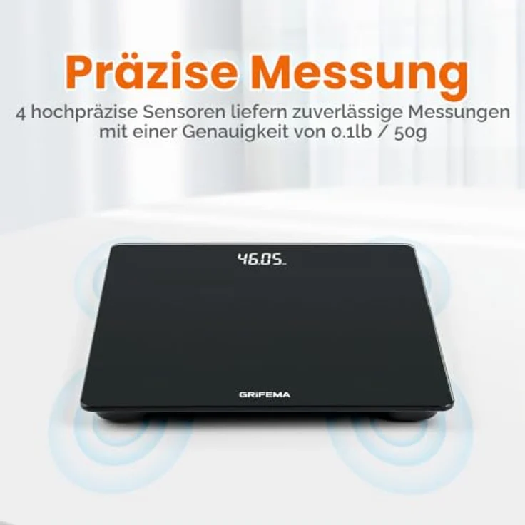GRIFEMA GA2001-28 Digital Personenwaage mit 180 kg Maximalgewicht, 28×28 cm, Schwarz, Sicherheitsglas, großes LED-Display – Bild 2