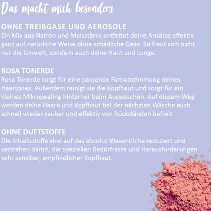 puremetics Trockenshampoo Sensibelchen Rot, vegan und allergikerfreundlich für empfindliche Kopfhaut, 100 g – Bild 5