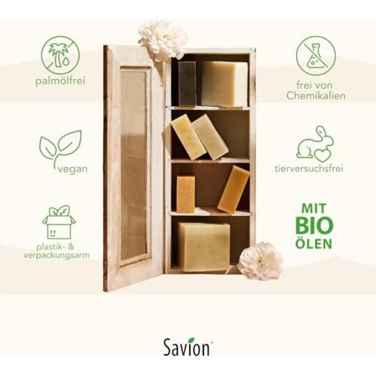 Savion EM-A Körperseife, mit effektiven Mikroorganismen, für Allergiker, ohne Duftstoffe, Vegan & Palmölfrei, Tierversuchsfrei, 80g Ideal bei Juckreiz und Hautreizungen. Made in Germany – Bild 4