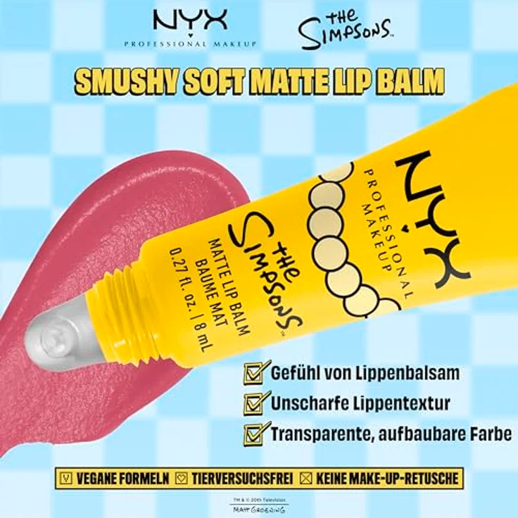 NYX Professional Makeup The Simpsons Smushy Lippenbalsam, matter Effekt in Smarty Pink, 8 ml – Bild 2