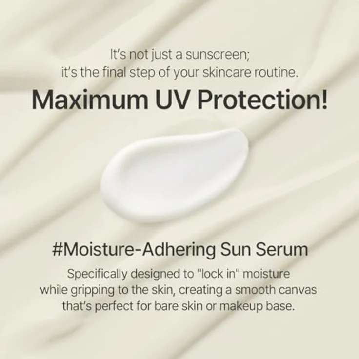 mixsoon Bean Sun Serum SPF 50+ PA++++, leichtes koreanisches Sonnenschutz-Serum mit Niacinamid und Hyaluronsäure, 50 ml, ohne Weißschleier, riff-sicher, feuchtigkeitsspendend – Bild 5