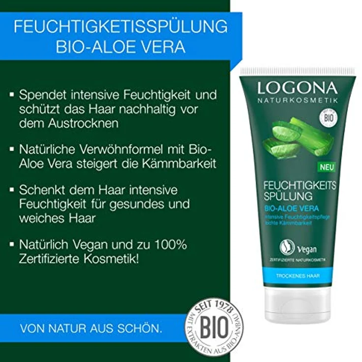 Logona Haarpflege Conditioner Feuchtigkeitsspülung Bio-Aloe Vera 200 ml – Bild 3