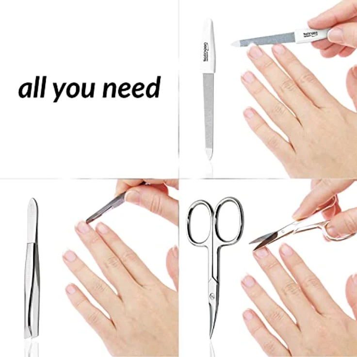 marQus Nagelschere und Pinzetten Set 3-teilig, Nagelpflegeset mit Feile aus Solingen, klassisch weiß, ideal für Reisen und Handtasche – Bild 3