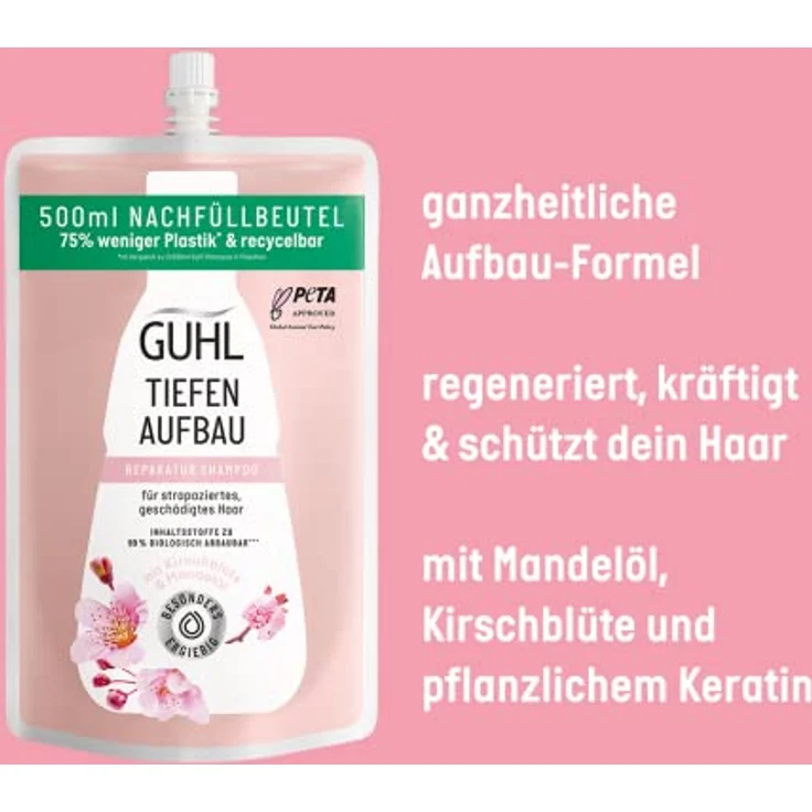 Guhl Tiefenaufbau Nachfüllbeutel 500 ml - Shampoo - Repariert die Haarstruktur - Haartyp: strapaziert, reparaturbedürftig - Ausreichend zum Nachfüllen von 2 Guhl Flaschen – Bild 3