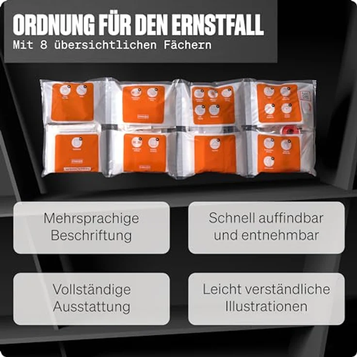 WERKSTEIN Erste Hilfe Nachfüllset DIN 13169:2021, 166-teiliges Verbandsmaterial Set mit praktischen Innentaschen und Erste Hilfe Anleitung für Betriebe bis 300 Mitarbeiter – Bild 4