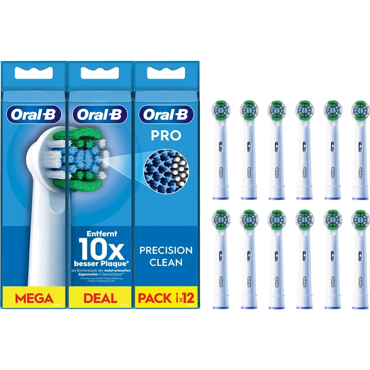 Oral-B Pro Precision Clean, Zahnbürstenkopf mit X-förmigen Borsten, 12er Pack zur optimalen Plaque-Entfernung